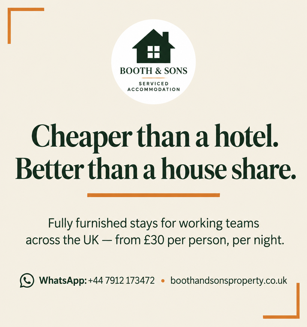 Booth & Sons promotional flyer — Cheaper than a hotel